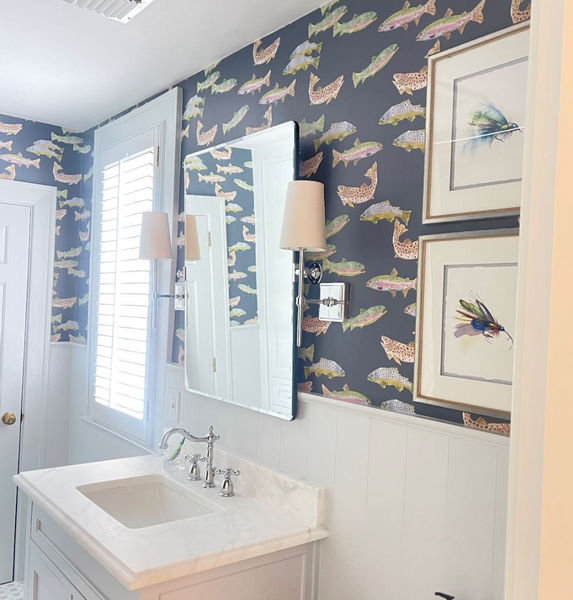 Tight Lines in Navy- Wallpaper