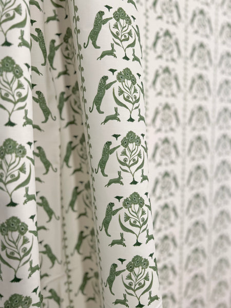 Leopards & Hares in Green- Wallpaper