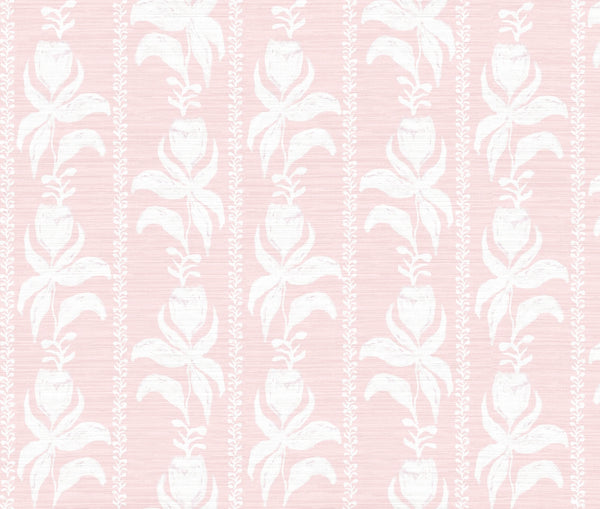Blocked Tulips in Rose- Grasscloth Wallpaper