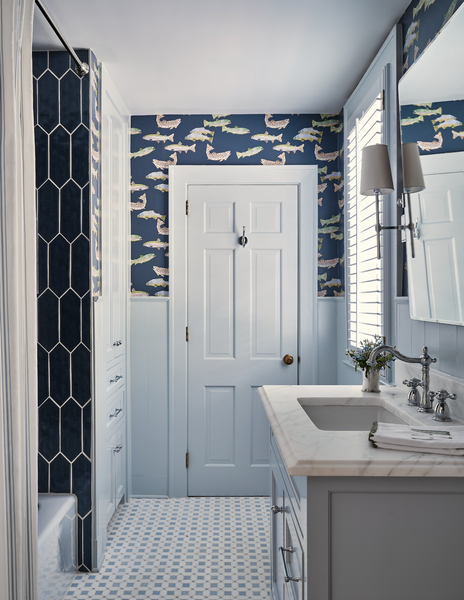 Tight Lines in Navy- Wallpaper