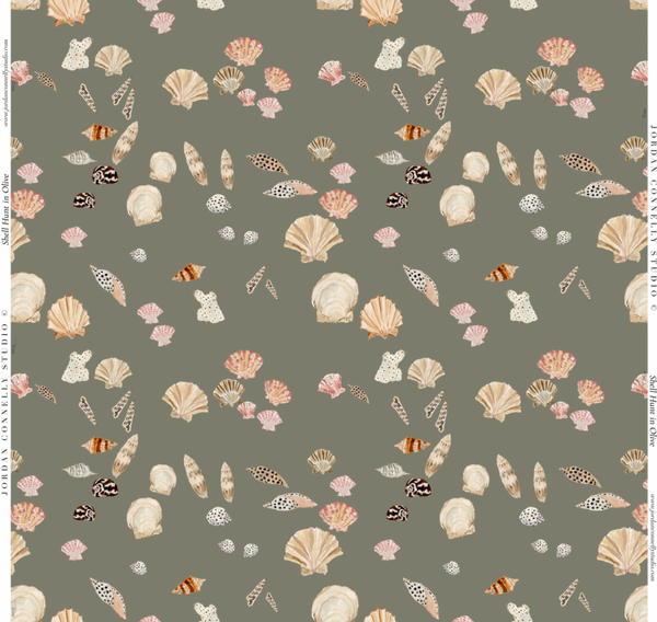 Shell Hunt in Olive- Wallpaper