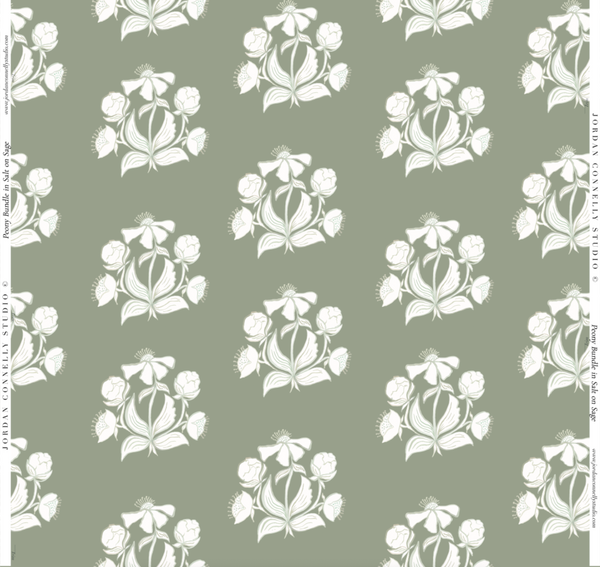 Peony Bundle in Salt on Sage- Wallpaper