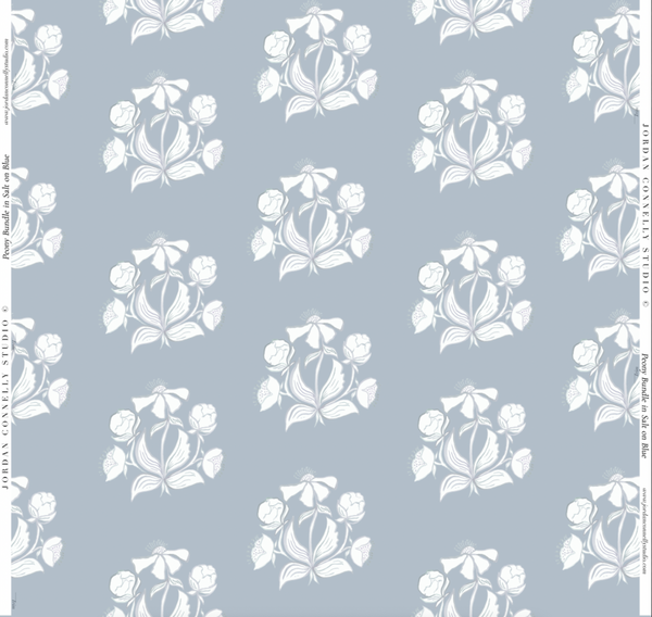 Peony Bundle in Salt on Blue- Wallpaper