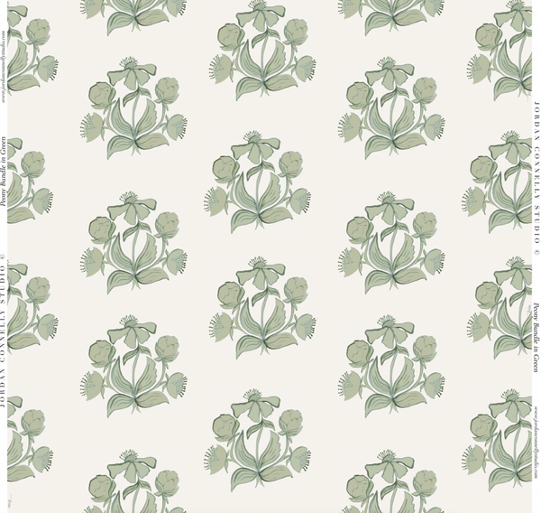Peony Bundle in Green- Wallpaper