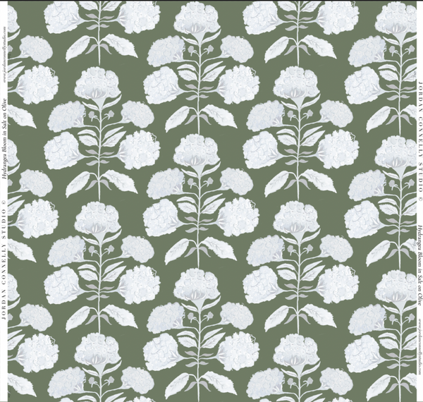 Hydrangea Bloom in Salt on Olive- Wallpaper