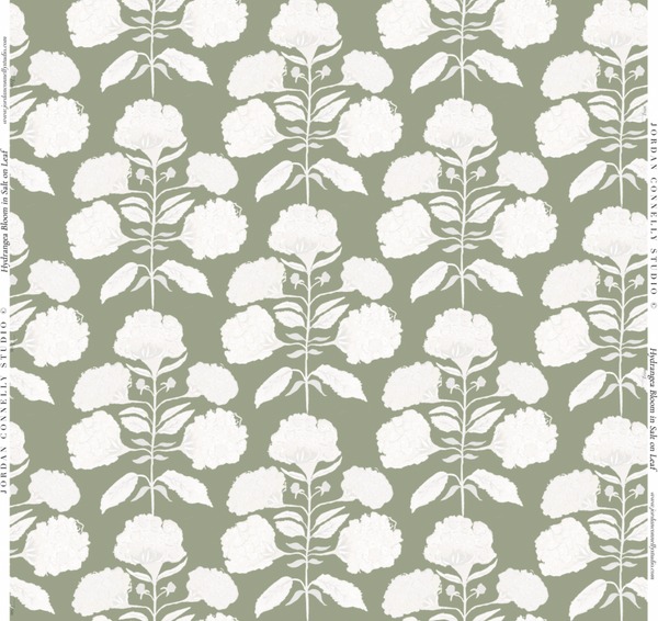 Hydrangea Bloom in Salt on Sage- Wallpaper