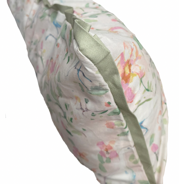Large Lumbar Egrets Pillow Cover- Sage Flange