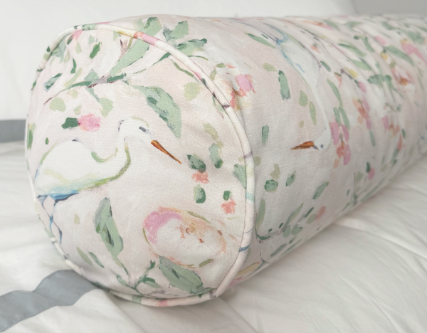 Small Bolster Egrets Pillow Cover- Self Piping