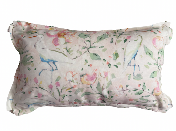 Small Lumbar Egrets Pillow Cover- Self Flange w/ Green Tick Back