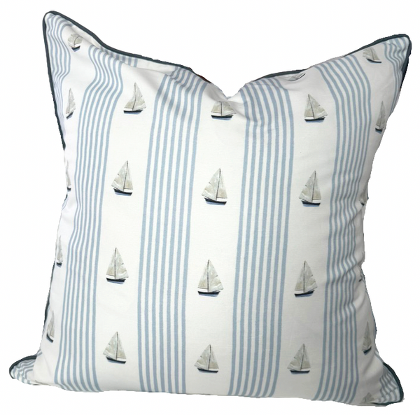 24x24 John's Sail Pillow Cover- Navy Piping
