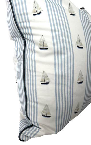 24x24 John's Sail Pillow Cover- Navy Piping