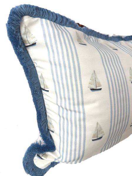 Large Lumbar John's Sail Pillow Cover- Blue Fringe