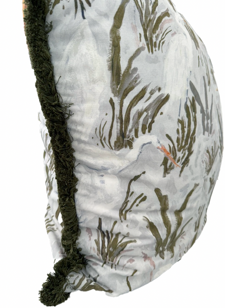 Large Lumbar Carolina Pillow Cover- Green Fringe