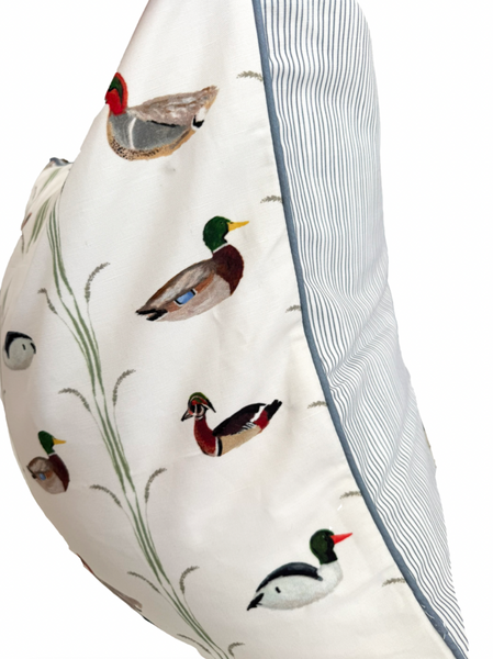 24x24 Ducks Pillow Cover- Slate Piping, Navy Tick Back
