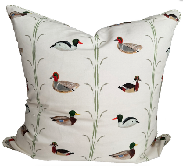 24x24 Ducks Pillow Cover- Green Tick Piping