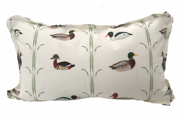 Small Lumbar Ducks Pillow Cover- Self Flange w/ Green Tick Back