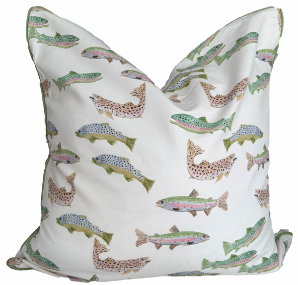24x24 Tight Lines Pillow Cover- Green Piping w/ Green Tick Back