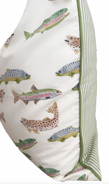 24x24 Tight Lines Pillow Cover- Green Piping w/ Green Tick Back