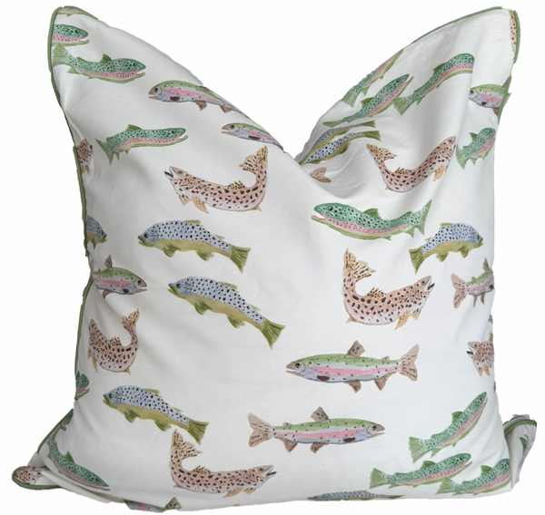 26x26 Tight Lines Pillow Cover- Green Piping, Green Tick Back
