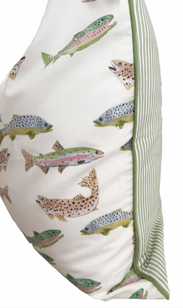 26x26 Tight Lines Pillow Cover- Green Piping, Green Tick Back