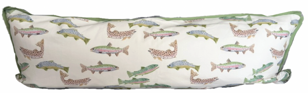 Large Lumbar Tight Lines Pillow Cover- Green Flange, Green Tick Back