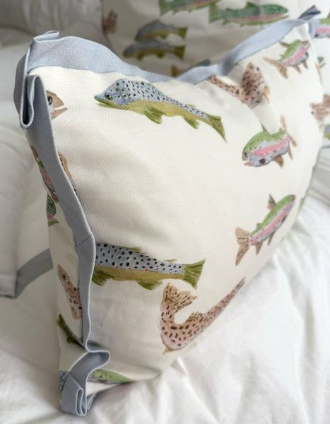 Large Lumbar Tight Lines Pillow Cover- Blue Flange