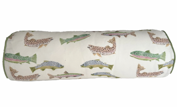 Small Bolster Tight Lines Pillow Cover- Green Piping
