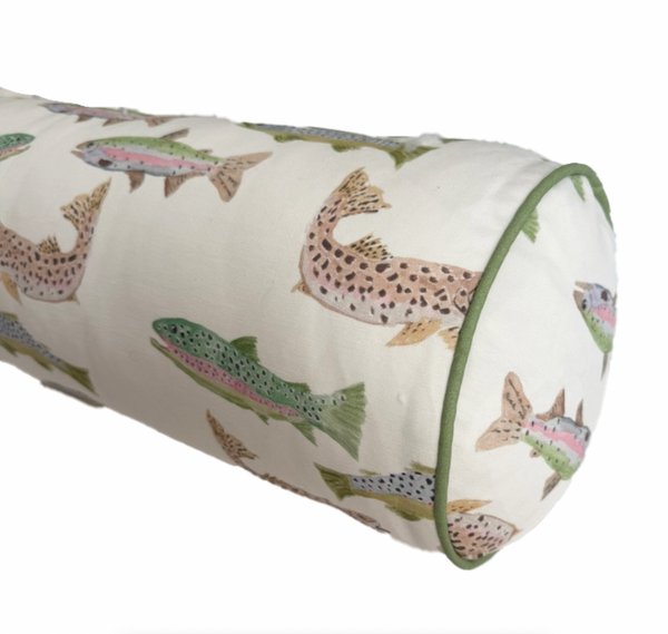 Small Bolster Tight Lines Pillow Cover- Green Piping