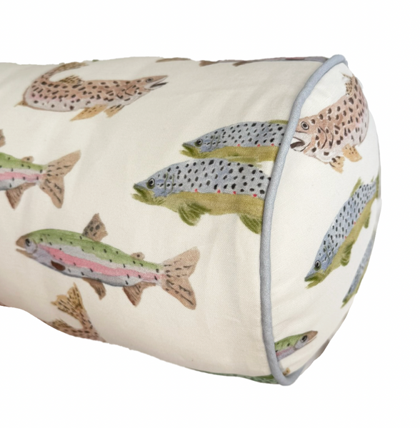 Small Bolster Tight Lines Pillow Cover- Blue Piping