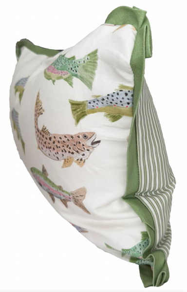 Small Lumbar Tight Lines Pillow Cover- Green Flange, Green Tick Back