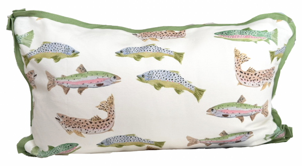 Small Lumbar Tight Lines Pillow Cover- Green Flange, Green Tick Back