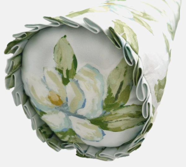 Large Bolster Magnolia Pillow Cover- Self Pleated