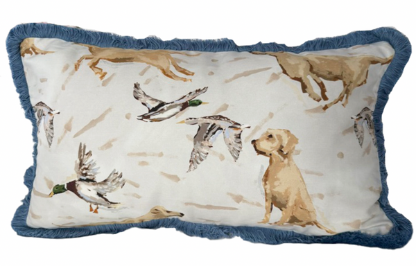 Small Lumbar Nicholas & Banks Pillow Cover- Blue Fringe