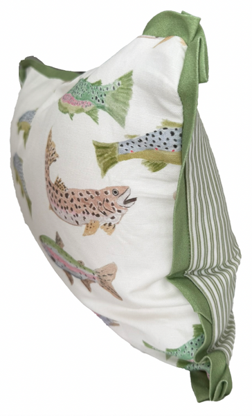 Large Lumbar Tight Lines Pillow Cover- Green Flange, Green Tick Back