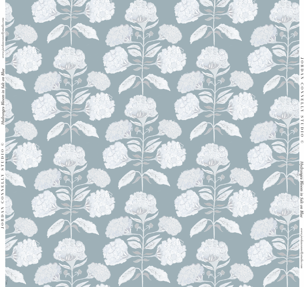 Hydrangea Bloom in Salt on Blue- Wallpaper