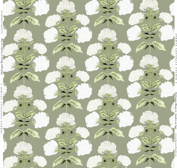 Hydrangea Bloom in Garden on Sage- Wallpaper
