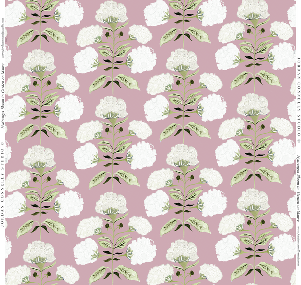 Hydrangea Bloom in Garden on Mauve- Wallpaper