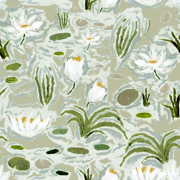 Waterlilies in Green- Wallpaper