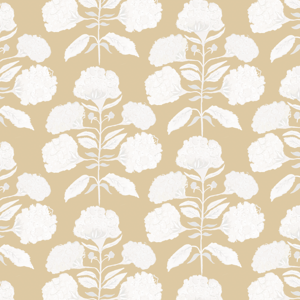 Hydrangea Bloom in Salt on Tan- Wallpaper