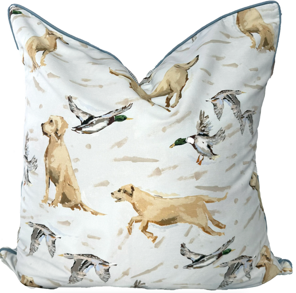 24x24 Nicholas & Banks Pillow Cover- Slate Piping, Navy Tick Back