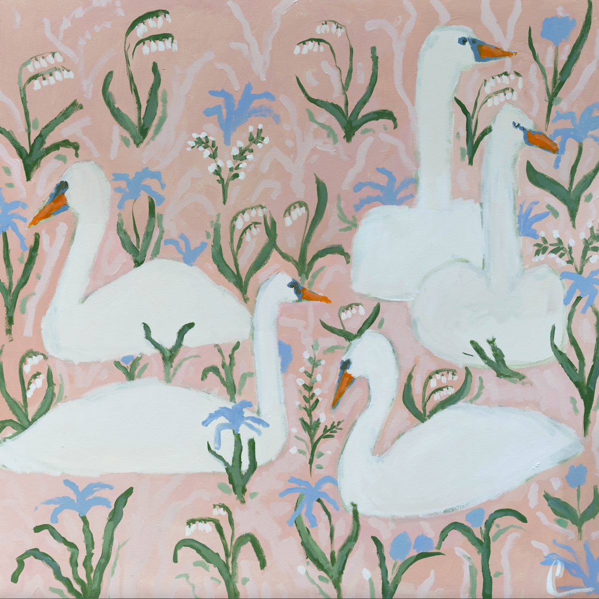 Swans with Lily of the Valley No. 1 PRINT – Jordan Connelly Studio