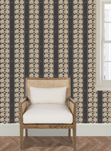 Shell Stripe in Coal- Wallpaper