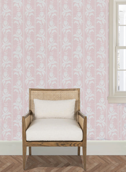 Blocked Tulips in Rose- Grasscloth Wallpaper
