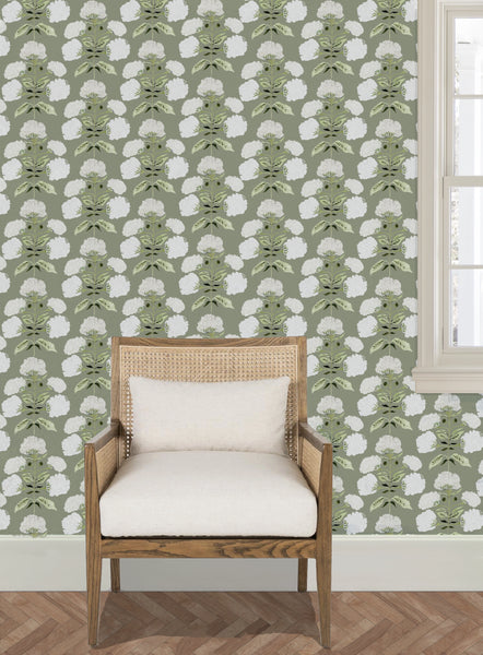 Hydrangea Bloom in Garden on Sage- Wallpaper