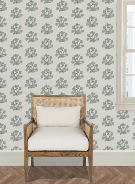 Peony Bundle in Green- Wallpaper