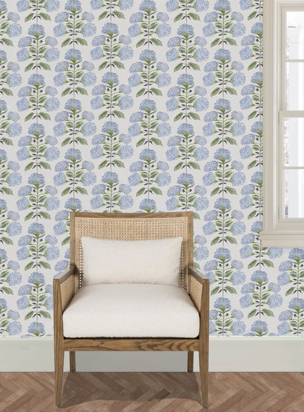 Hydrangea Bloom in Blue & Green- Wallpaper