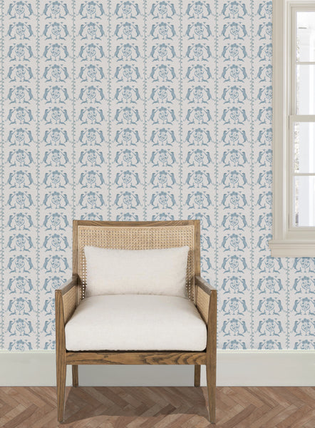 Leopards & Hares in Blue- Wallpaper