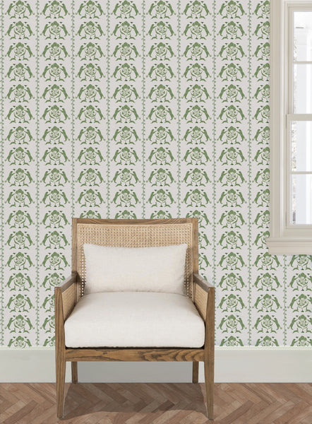 Leopards & Hares in Green- Wallpaper