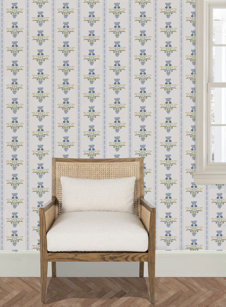 Lotus Garden in Blue- Wallpaper