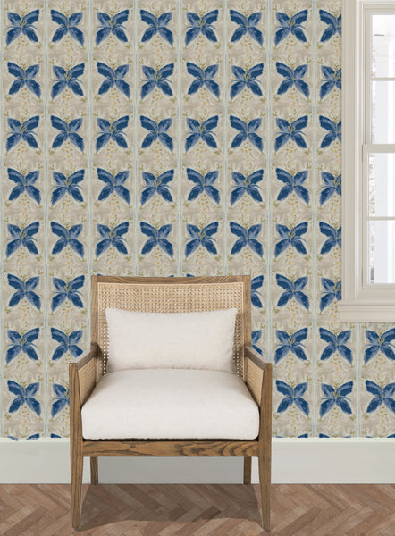 Spanish Floral Tile in Sand- Wallpaper